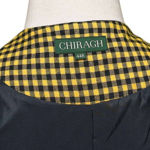 Mens Vest 44R Yellow Black Check Wool Waistcoat XL Formal Wedding Groom Party - Picture 3 of 8